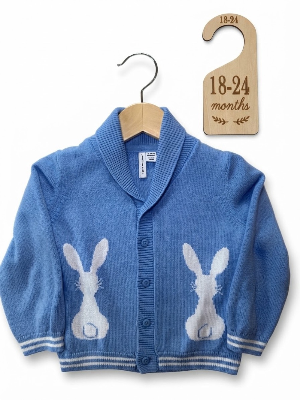 Janie and Jack Blue Bunny Intarsia Shawl Collar Cardigan Size 18-24 Months